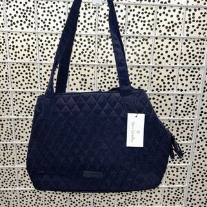 Vera Bradley Navy Blue Argyle Tote Bag with Quilted Fabric